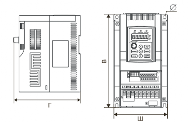 Габариnные присоединительные размеры преобразователя частоты серии SDI
