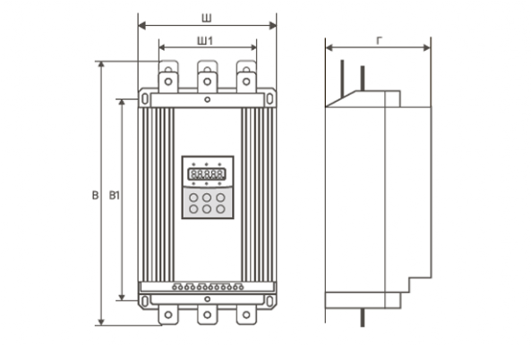 Габаритные присоединительные размеры устройства плавного пуска SBI