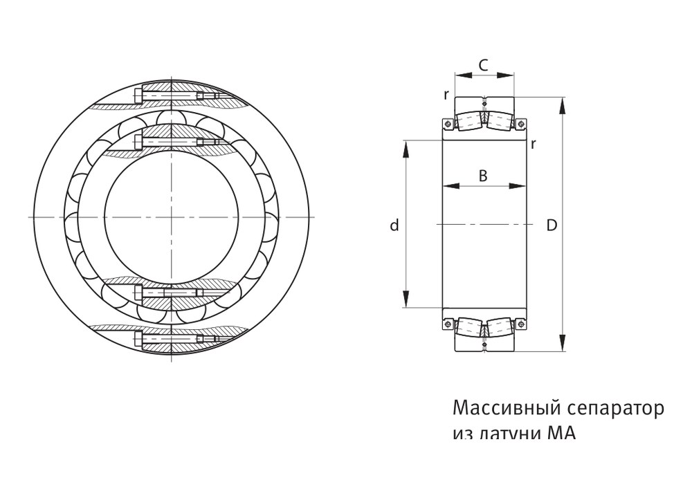 Чертёж Разъёмный сферический роликоподшипник FAG 231SM430-MA